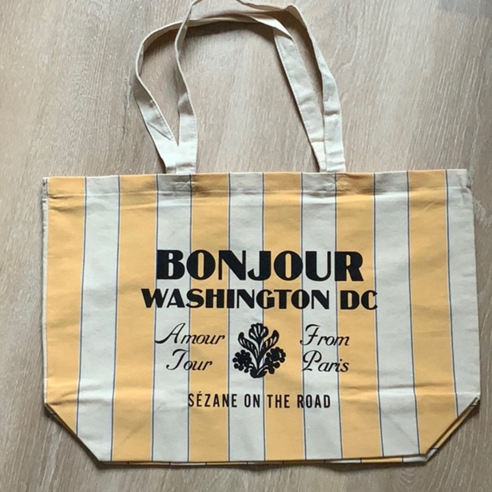 Sezane Yellow and Cream Striped Tote Bag